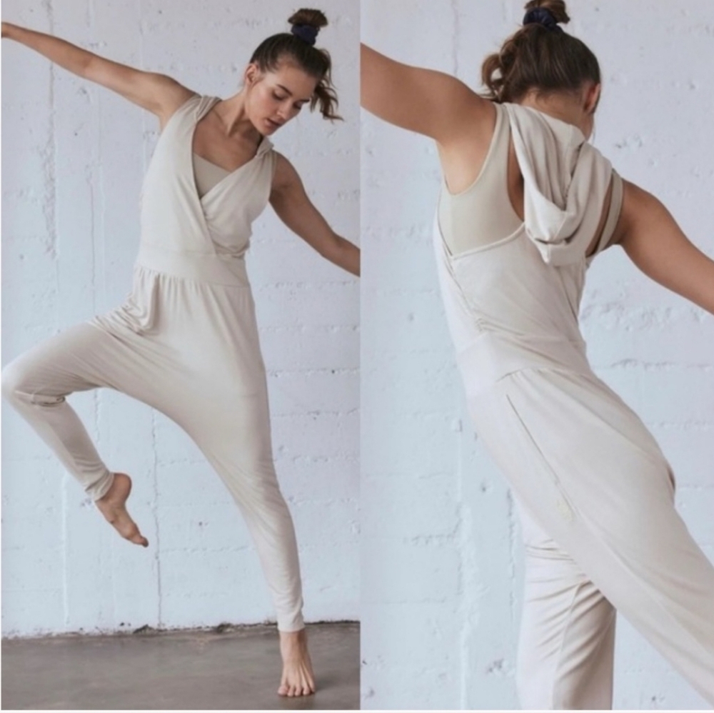 FP Movement by Free People Cream Hooded Jumpsuit